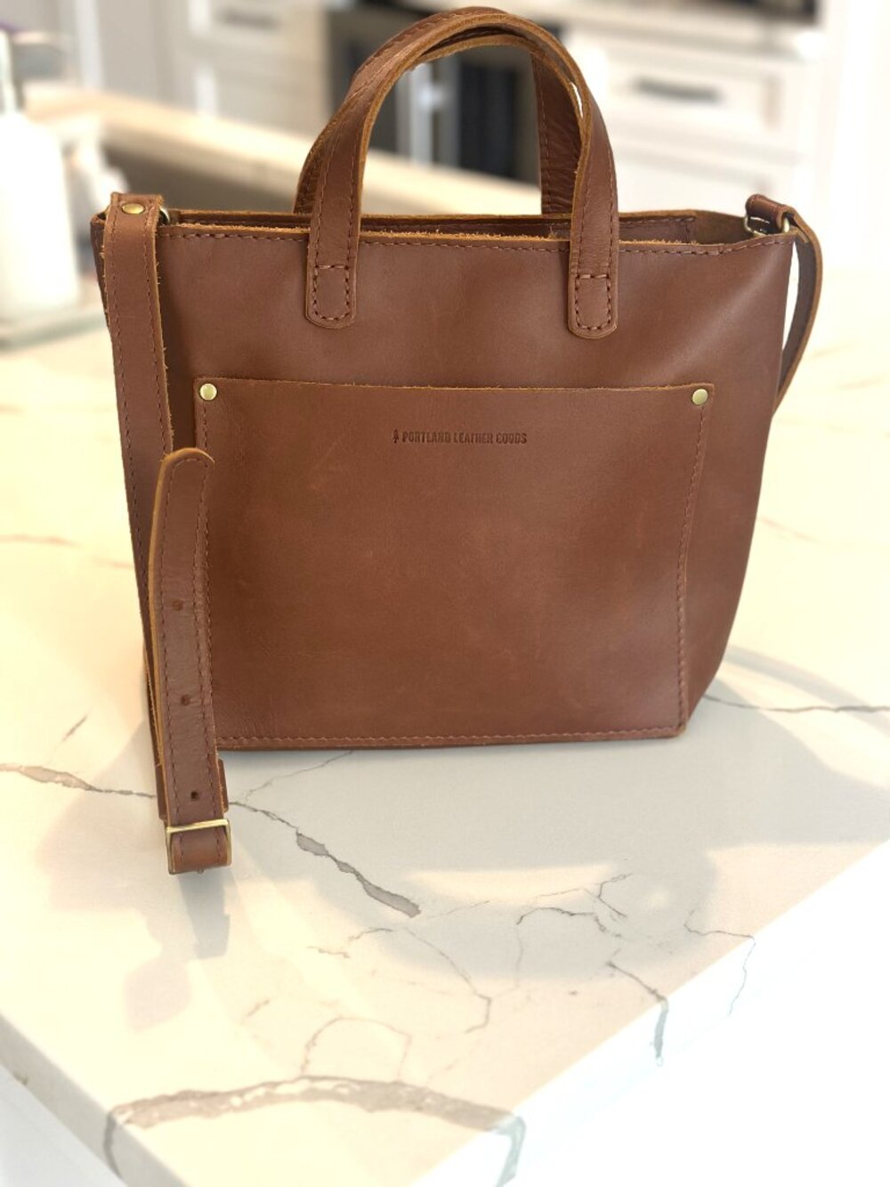 Portland Leather Goods Mini Crossbody Tote, Brown Pebble Leather, Should Bag